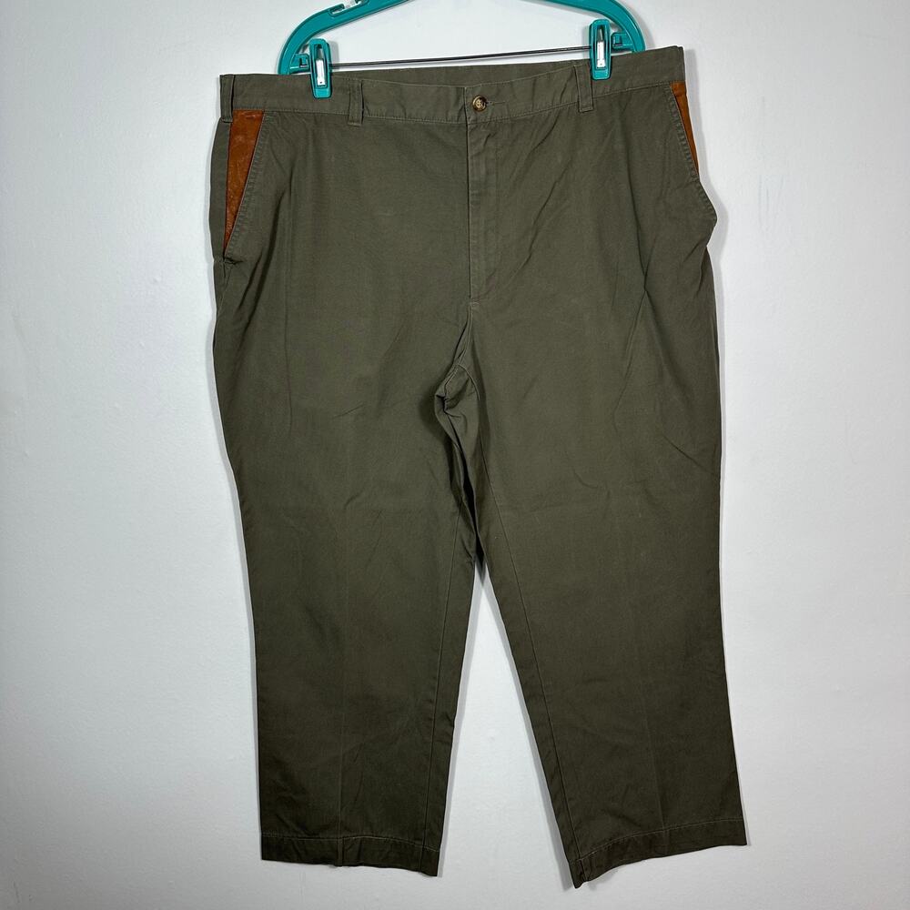 Orvis Olive Cotton Safari Pants Green‎ Chino Trim  Men 42 Leather Pockets